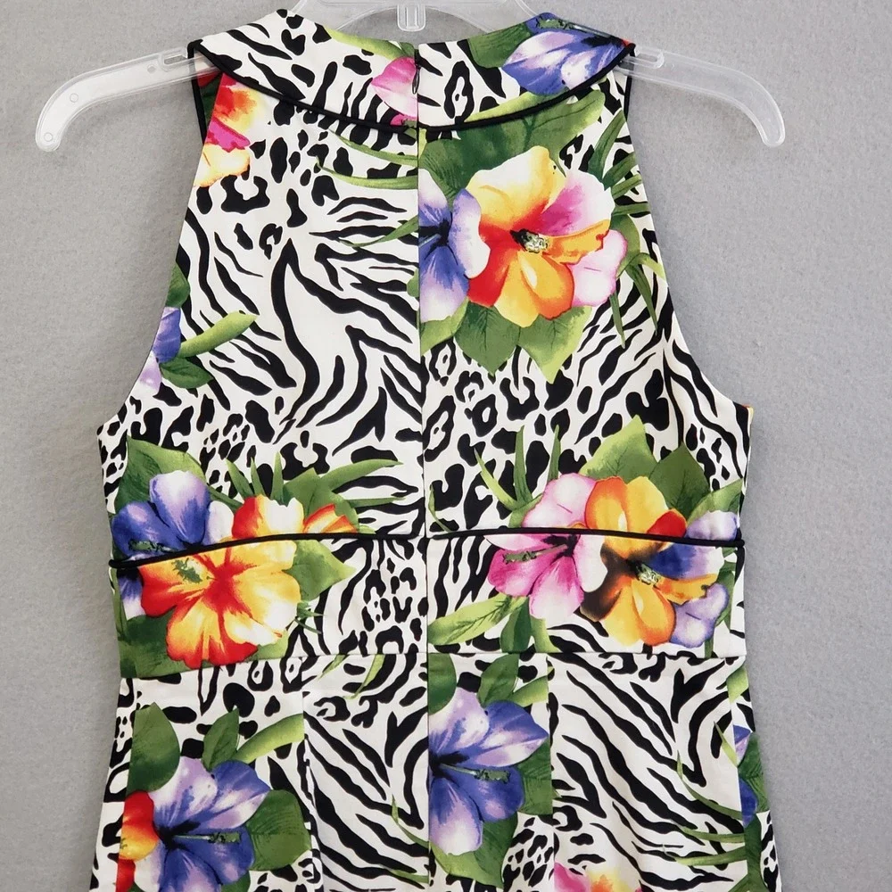 Madison Women Size 4 Tropical Floral Animal Print Sheath Dress V-Neck Cotton Mix - Picture 11 of 15